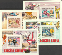 Tchad 2014, Olympic Games In Sochi, De Coubertin, Skiing, Skating, Satellite, 4Block IMPERFORATED - Jet-Ski