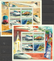 Tchad 2014, Trains Of France, Concorde, Satellites, 8Val In 2BF IMPERFORATED - Tchad (1960-...)