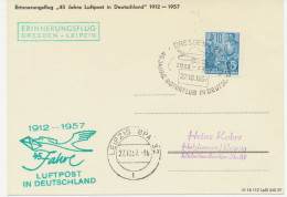 DDR 27.10.1957 45 Jahre Luftpost In Deutschland Erinnerungsflug Der Deutsche Lufthansa Ost „DRESDEN – LEIPZIG“ (HLII/33) - Covers & Documents