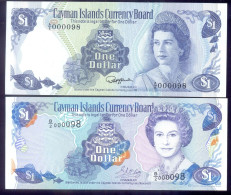 Cayman Islands 1 $ L1974 & 1996 With The Same Low Ser. Number 000098 P5e,16b UNC - Cayman Islands