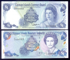Cayman Islands 1 $ L1974 & 1998 With The Same Low Ser. Number 000089 P5e,21b UNC - Cayman Islands