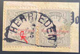 Portomarke Mi 9 I Gepr Bauer BPP, FEHLDRUCK „ZAHLHAR“  LUXUS. Bayern 1882 10 Pf Paar HERRIEDEN (Postage Due - Usati