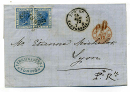 Lettre De TORINO Avec Marque D'entrée En France 4 ITALIE 4 Par LANSLEBOURG  ( En Rouge ) / 1872 / Compagnie FERRATO - 1849-1876: Classic Period