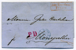 Lettre De Saint Petersbourg ( RUSSIE ) + Marque D'entrée AUS RUSSLAND FRANCE + 3 PRUSSE 3 Par ERQUELINE / 1864 - 1849-1876: Classic Period