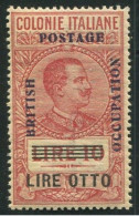 OCCUPAZIONE INGLESE AFRICA ORIENTALE 1941 MARCA DA BOLLO 8 L. SU 10 L. COLONIE ITALIANE SOP.TE ** MNH - Afrique Orientale