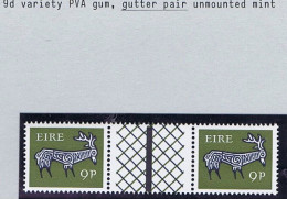 Ireland 1968-69 Gerl Definitives 9d Stag PVA Gum, Gutter Pair Mint Unmounted Never Hinged - Unused Stamps