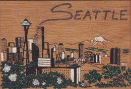 Washington Seattle Skyline Hand Made Wooden Card - Seattle