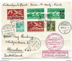 13 - 93 - Enveloppe Vol Hivernal Davos-St-Moritz-Zürich 1935 - Léger Pli Horizontal En Bas Du Document - Other & Unclassified