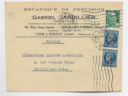 FRANCE MAZELIN  1FR30 SURCHARGE 1FR PAIRE +3FR GANDON VERT LETTRE MEC LEVALLOIS 12.II.1948 AU TARIF FACTURE - 1945-47 Ceres Of Mazelin