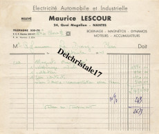 44 0026 NANTES LOIRE-ATLANTIQUE 1949 ÉLECTRICITÉ AUTOMOBIME & INDUSTRIELLE BOBINAGE DYNAMO MAGNÉTO M. LESCOUR à M. JAUNA - Elektrizität & Gas