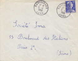 F Lettre Obl. Ravilloles Le 5/1/59 Sur 20f Muller N° 1011B (dernier Jour Du Tarif à 20f Du 1° Juillet 57) - 1955-1961 Marianne Van Muller