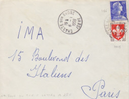 F Lettre Obl. Chasse Sur Rhone Le 6/1/59 Sur 20f Muller N° 1011B + 5f Lille (premier Jour Du Tarif à 25f Du 6/1/57) - 1955-1961 Marianne (Muller)