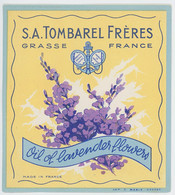 Etiquette - Oil Of Lavender Flowers - Tombarel Frères - Grasse - Labels