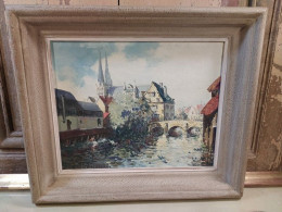 GENA PECHAUBES Tableau Paysage HST Chartres Vue Du Pont Saint-Hilaire. - Oelbilder