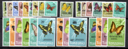 1721. TANZANIA BUTTERFLIES, 3 MNH SETS. 1973 REGULAR & OFFICIAL, 1975 SURCHARGED - Tanzanie (1964-...)