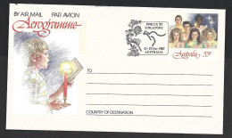 Australia 53c Christmas Aerogramme Folded Used Philex Singapore Special Cancel - Aerogrammi