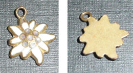 Rare Ancien Pendentif En Métal émaillé Edelweiss Fleur - Hangers