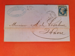 Napoléon 20ct Sur Lettre Avec Texte De Paris Pour Le Havre En 1867 - Réf 1977 - 1849-1876: Klassik