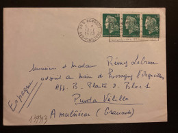 LETTRE Pour ESPAGNE TP M DE CHEFFER 0,30 Bande De 3 OBL.MEC.12-7 1973 29 S BENODET SUD FINISTERE - 1967-1970 Marianne Of Cheffer