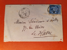 Sage 15ct Sur Enveloppe Du Tribunal Civil ( Cachet Au Dos ) De Rouen Pour Le Havre En 1881 - Réf 2002 - 1877-1920: Periodo Semi Moderno