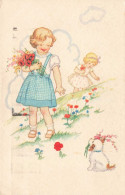 ENFANTS - Dessins D'enfants - Enfants Ramassant Des Fleurs Dans La Prairie - Carte Postale Ancienne - Children's Drawings