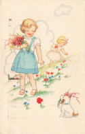 ENFANTS - Dessins D'enfants - Enfants Ramassant Des Fleurs Dans La Prairie - Carte Postale Ancienne - Kinder-Zeichnungen