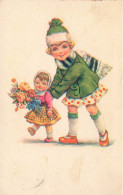 ENFANTS - Dessins D'enfants - Petite Fille Jouant à La Poupée - Carte Postale Ancienne - Children's Drawings