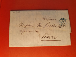 Cad En Bleu Sur Lettre Avec Texte De Paris Pour Le Havre En 1828 - Réf 2016 - 1801-1848: Voorlopers XIX