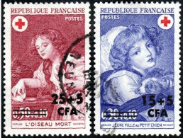 Réunion Obl. N° 404 Et 405 Croix Rouge 71 - Oeuvres De Greuze - Jeune Fille Au Petit Chien & L'Oiseau Mort - Usati