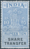 INDIA - INDIAN,Revenue Stamps Tax Fiscal,SHARE TRANSFER 10Rs.Mint - Dienstzegels