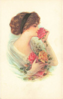 ILLUSTRATION - Femme Humant Une Rose - Bouquet De Roses -  Carte Postale Ancienne - Zonder Classificatie