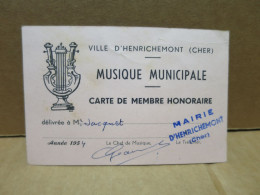 HENRICHEMONT (18) Ancienne Carte De Membre De La Musique Municipale - Henrichemont