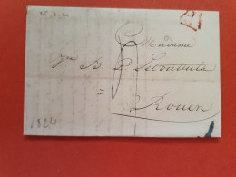 Marque Postale En Rouge De Paris Sur Lettre Avec Texte Pour Rouen En 1824 - Réf 2044 - 1801-1848: Précurseurs XIX