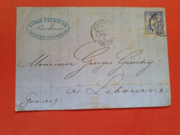 Sage 25ct Sur Lettre Avec Texte De Bordeaux Pour Libourne En 1877 - Réf 2059 - 1877-1920: Periodo Semi Moderno