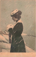 FANTAISIE -  Femme Dans La Neige - Fourrure à Pois Noirs -  Carte Postale Ancienne - Femmes