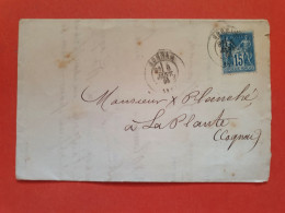 Sage 15ct Sur Lettre Avec Texte De La Gare De Cognac Pour Laplante En 1881 - Réf 2060 - 1877-1920: Periodo Semi Moderno