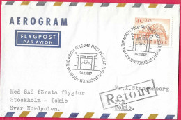 SVERIGE - FIRST REGULAR VIA NORTH POLE FLIGHT SAS FROM STOCKHOLM TO TOKYO *24.2.1957* ON AEROGRAM - Lettres & Documents