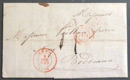 France, TAD BELG. VALANCIENNES 8.2.1851, Sur Lettre Se Mons Pour Bordeaux - (A1352) - Marques D'entrées