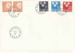 ZSueFdc-D011 - SUEDE 1967 - La  Superbe  ENVELOPPE  FDC  'PREMIER JOUR'  Du  12-01-1967 -- THREE CROWNS Michel : 570-572 - Cartas & Documentos
