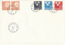 ZSueFdc-D011 - SUEDE 1967 - La  Superbe  ENVELOPPE  FDC  'PREMIER JOUR'  Du  12-01-1967 -- THREE CROWNS Michel : 570-572 - Briefe U. Dokumente