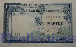 FRENCH INDOCHINA 1 PIASTRE 1954 PICK 105 AU/UNC W/LIGHT STAINS - Indochine