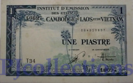 FRENCH INDOCHINA 1 PIASTRE 1954 PICK 105 AU/UNC W/LIGHT STAINS - Indochina