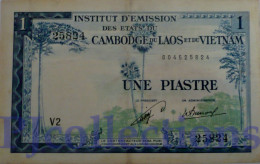 FRENCH INDOCHINA 1 PIASTRE 1954 PICK 100 XF W/PINHOLES - Indochina