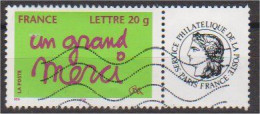 Timbre De Message "Un Grand Merci" Vignette Cérès - Personnalisé - (2005) - Y & T N° 3761A - Used Stamps