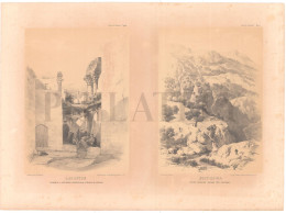 1837, LABORDE: "VOYAGE DE LA SYRIE" LITOGRAPH PLATE #1. ARCHAEOLOGY / MIDDLE EAST / SYRIA / LATAKIA / EIN BEIT AL-MA - Arqueología