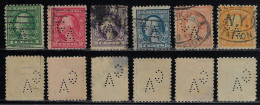 USA United States 1914/1922 6 Stamps With Perfin GA By G. Amsinck & Company From New York Lochung Perfore - Zähnungen (Perfins)