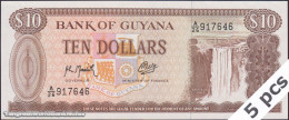 DWN - GUYANA P.23f - 10 Dollars ND (1966-1992) UNC - Various Prefixes - DEALERS LOT X 5 - Guyana