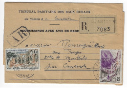 St ANTONIN Tarn Et Garonne Lettre Recommandée Avec AR 1 F Medea 45c Gorge Kerrata Yv 1318 1237 Ob 1962 - Storia Postale