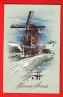 ZWT-09  Bonne  Année Moulin à Vent Dans La Neige. Circulé 1914 Vers La Suisse - Neujahr