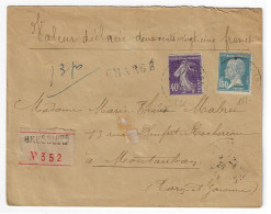 BRESSUIRE Deux Sèvres Lettre Chargée Pasteur 1,50 F Bleu 40c Semeuse Violet Yv  236 181 Ob 1928 - Covers & Documents